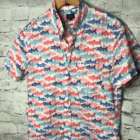 J. Crew Other - Jcrew Short Sleeve Button Down Fish Shirt Size S